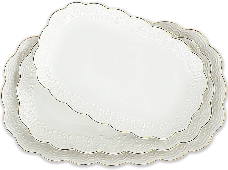 KASSEL Ceramic Serving Platter Set | 14”/12”/10” Oval Serving Trays for Entertaining at Parties and  | Amazon (US)