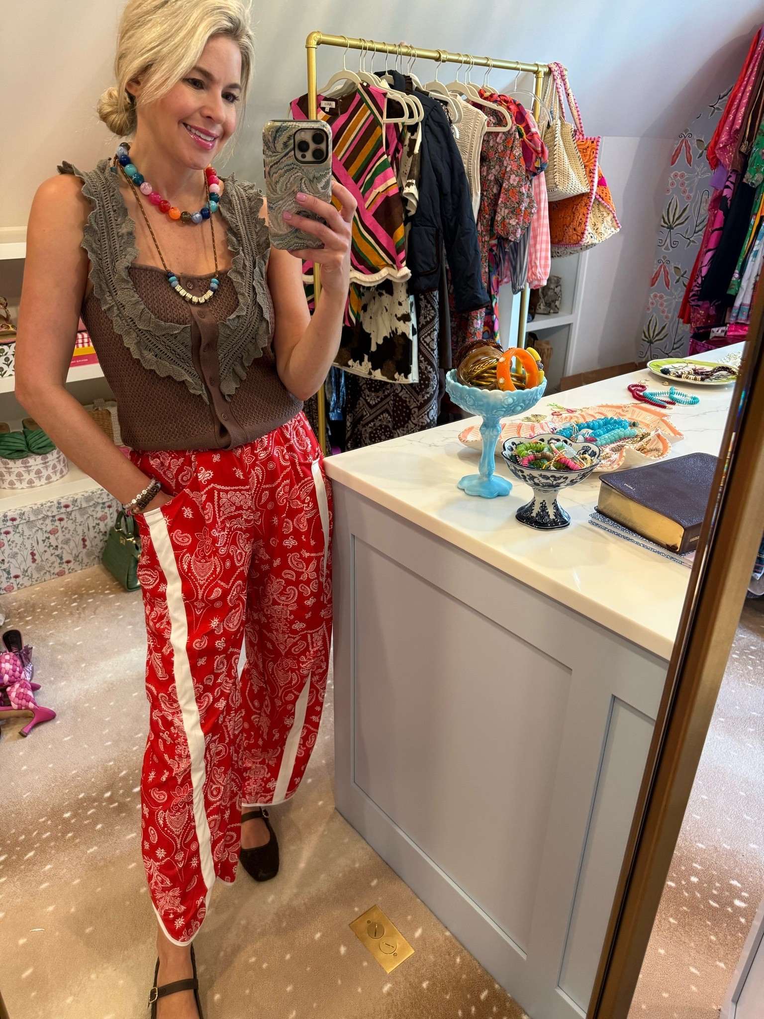 Going to need these bandana pants in every color! They are sooo comfy. 💯

My new favorite beaded necklace colors for fall 🤎🩷💚💙

Personalized necklace and bracelet both 💦 waterproof! 

Ballet flats 🤎

#LTKgrwm #LTKdayinmylife #LTKootd