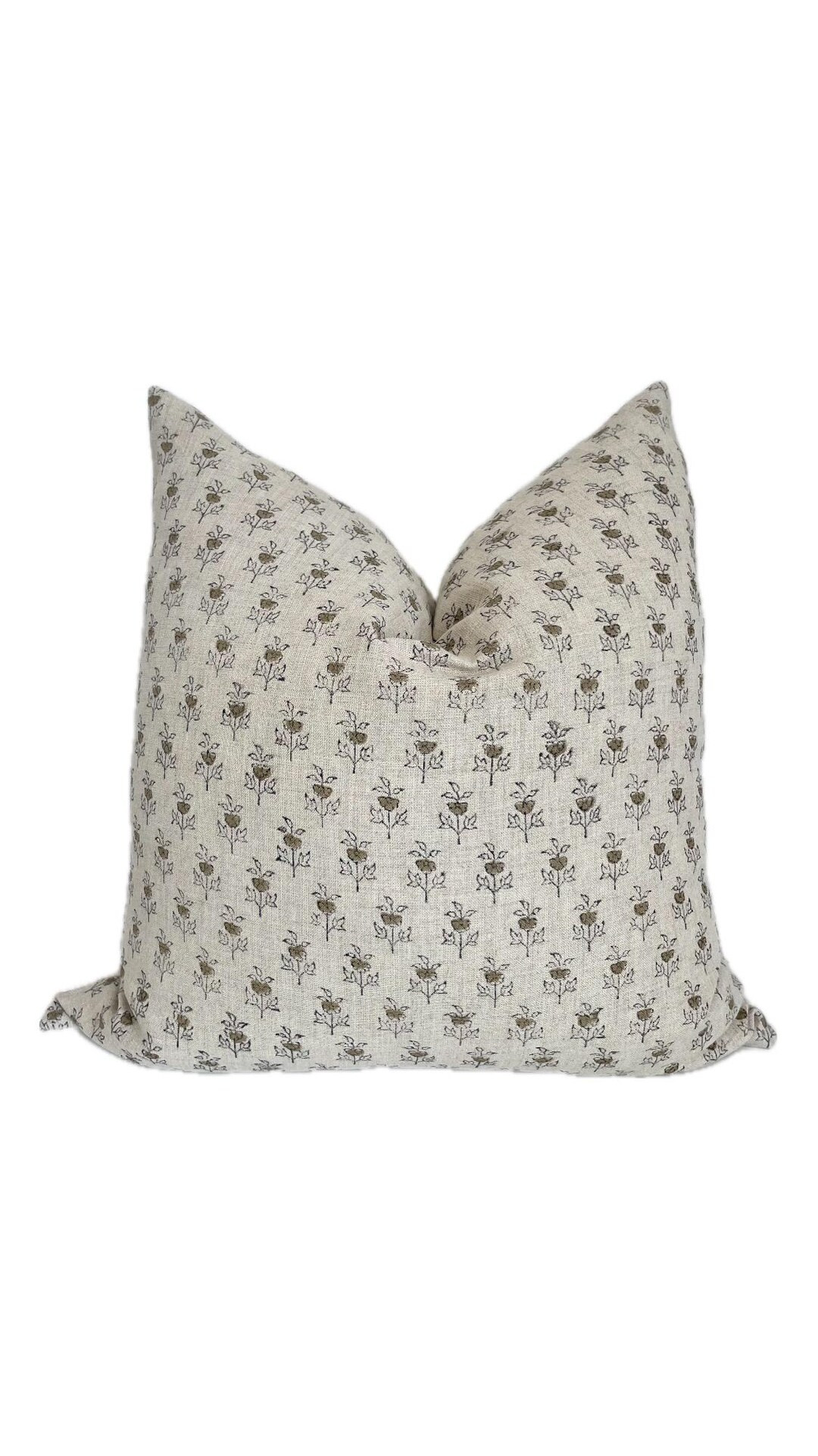 Bodie || Hand Block Print Handmade Neutral Beige Floral Linen Pillow Cover | Artisanal Designer H... | Etsy (US)