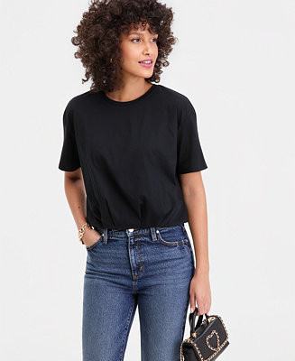 Women's Cotton Bubble-Hem T-Shirt, Macy's Exclusive | Macy's
