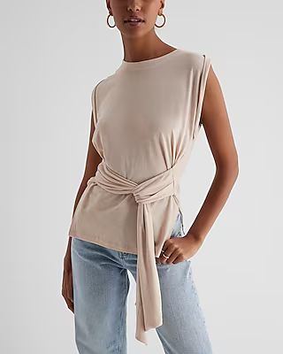 Linen-Blend Tie Waist Muscle Tank | Express