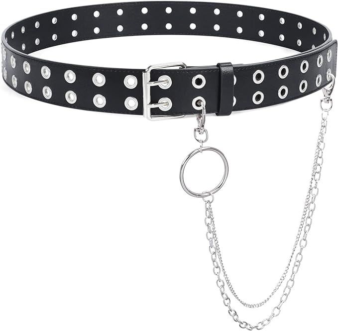 SUOSDEY Double Grommet Leather Belt with Detachable Chain for Women Men,Punk Black Belt with Doub... | Amazon (US)