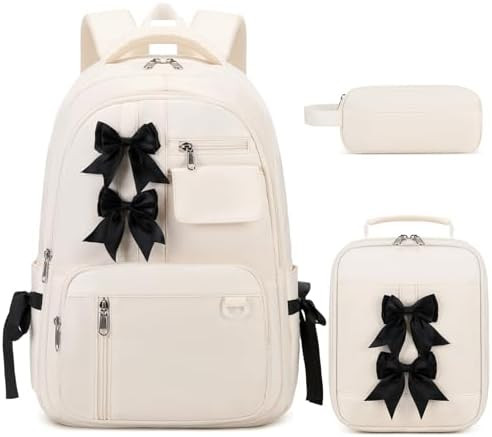 Backpack for Girls, Bow School Backpack for Kids with Lunch Bag & Pen Case, Cute Bookbag for Teen... | Amazon (US)
