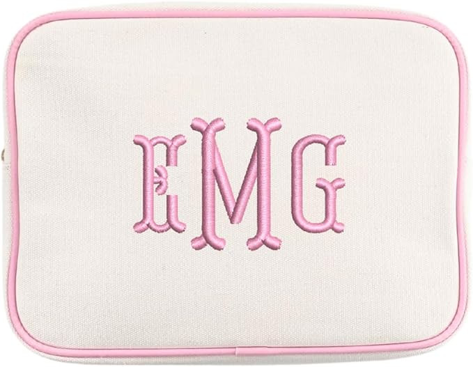 Personalized Canvas Pouch – Embroidered or Appliqué Monogram Makeup Bag, Travel Toiletry Organ... | Amazon (US)