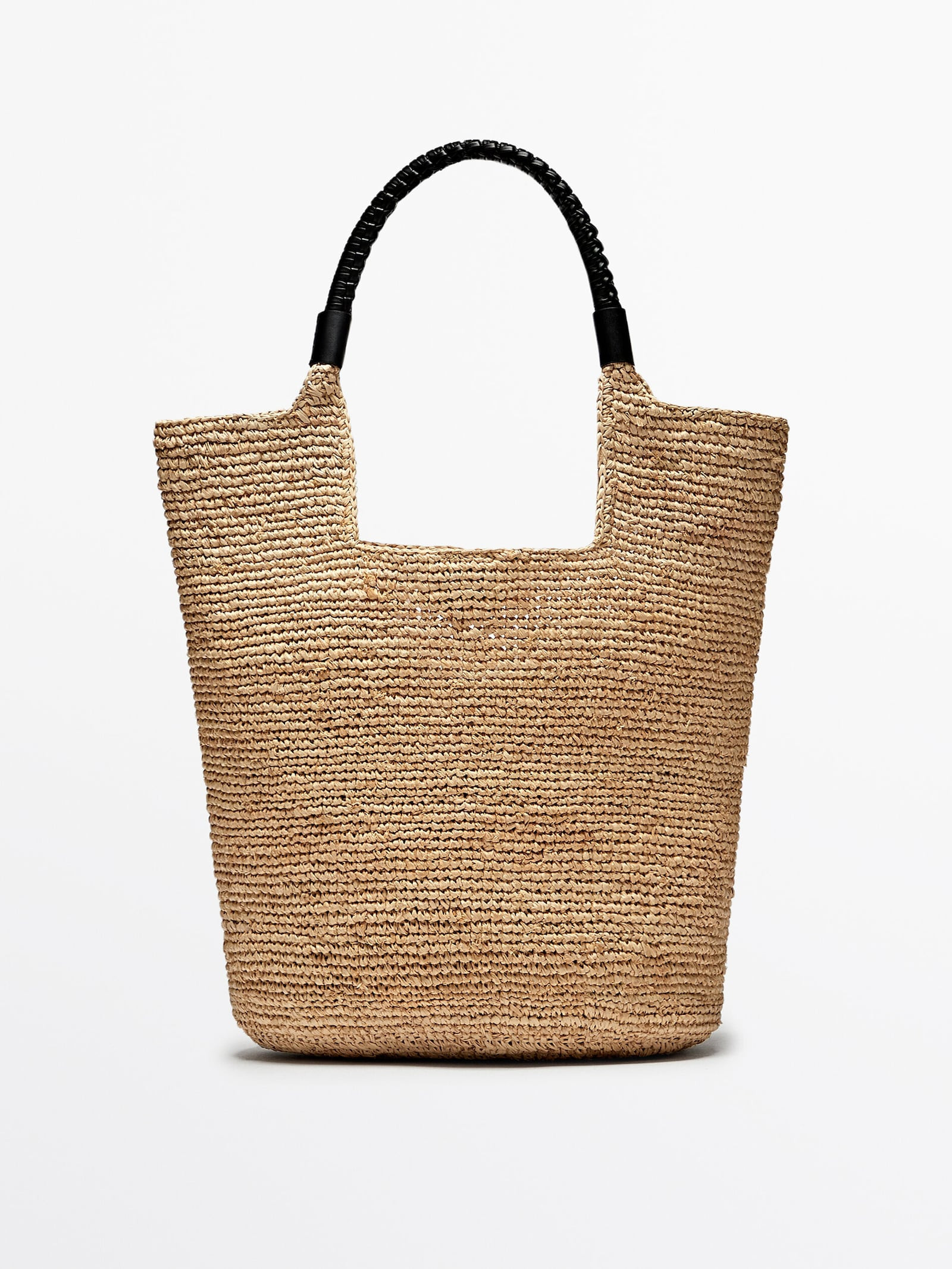 Raffia tote bag with leather strap | Massimo Dutti US