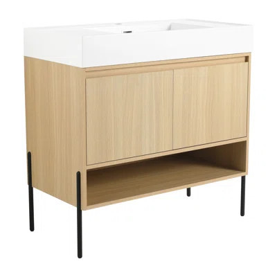 36" Bathroom Vanity Combo W/Single Resin Sink, Modern Storage Cabinet Set 2 Door, Multilayer Solid Wood, Oak | Wayfair North America