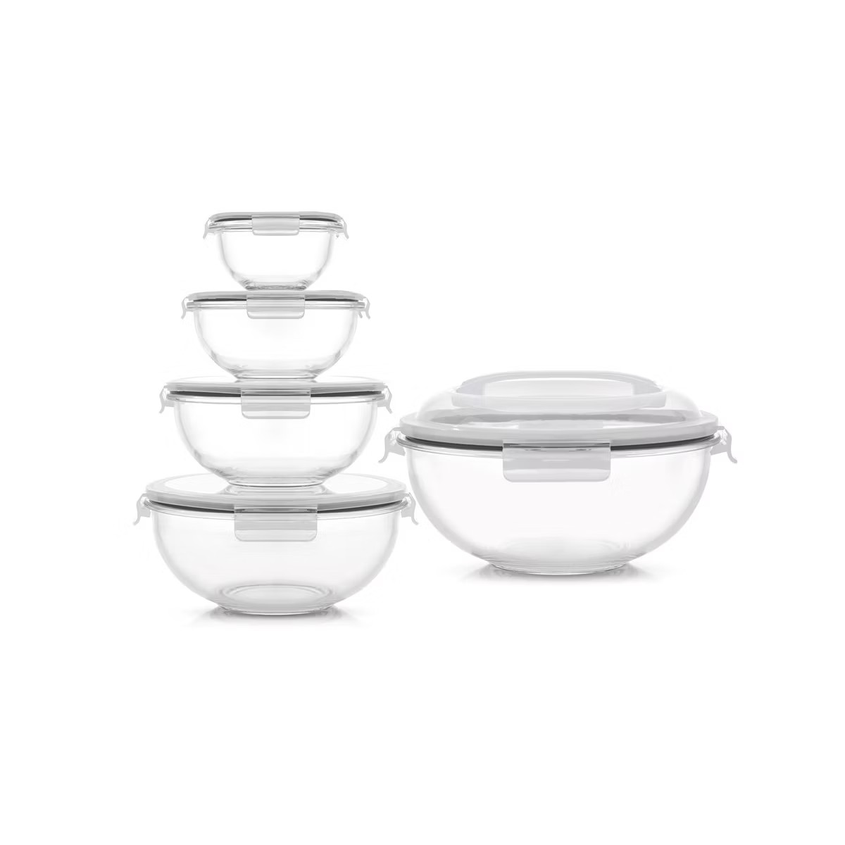 JoyFul Glass Mixing Bowl Set with Airtight Lids - Set of 5 - Black | Target