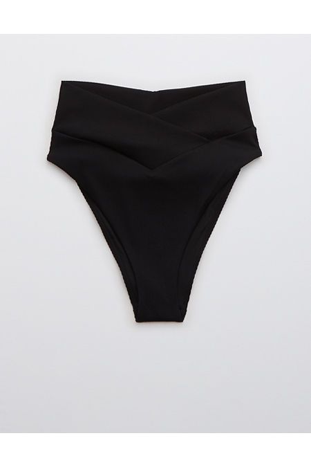 Aerie Ribbed Crossover High Cut Cheeky Bikini Bottom | American Eagle Outfitters (US & CA)