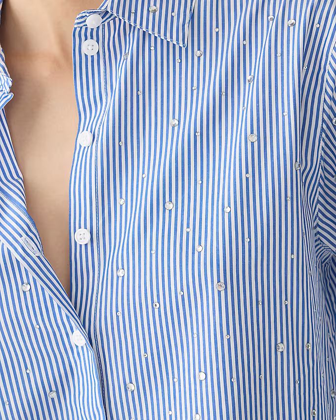 Cropped garçon cotton poplin shirt with crystals in stripe | J.Crew US