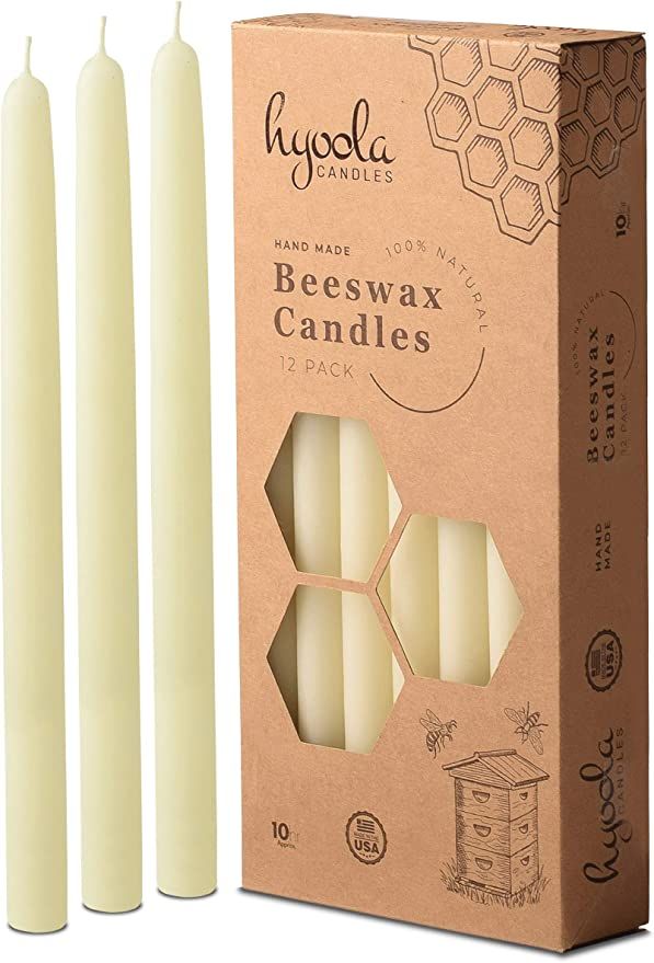 10" Beeswax Taper Candles 12 Pack - Handmade, All Natural, 100% Pure Unscented Bee Wax Candle - T... | Amazon (US)