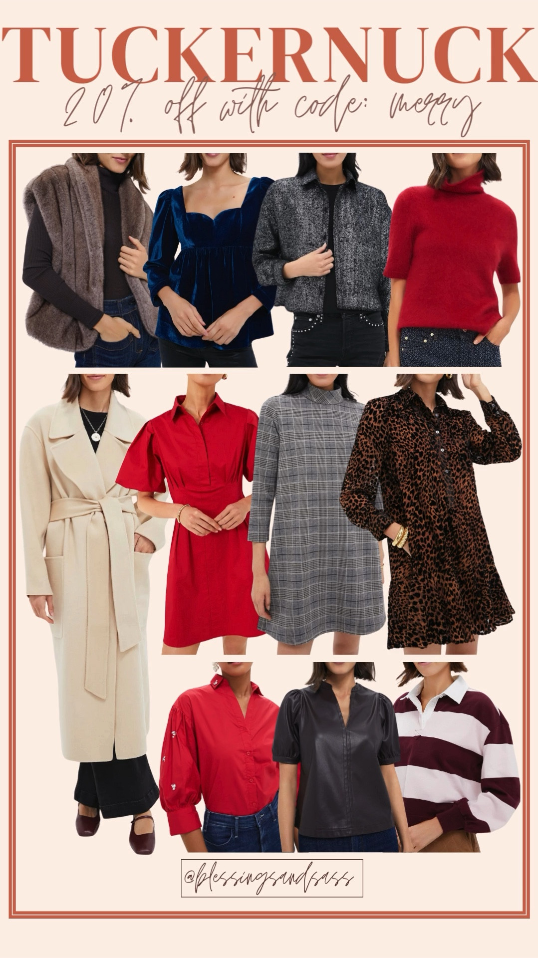 Tuckernuck Cyber Sale! 
20% off site wide
25% off- orders over $500 
30% off- orders over $1000
Use code: MERRY 

Women’s fashion, Black Friday, cyber week, Black Friday sales, cyber week sales, holiday fashion, holiday style, holiday outfit inspo, holiday ootd, holiday outfits, sweater, mini dress, maxi dress, pants, coat, blazer, top 



#LTKHoliday #LTKStyleTip #LTKCyberWeek