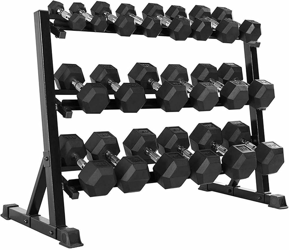 5-50 lb Weight Dumbbell Set with Rack, Rubber Encased Hex Dumbbell with Rack, Hand Weights Set fo... | Amazon (US)
