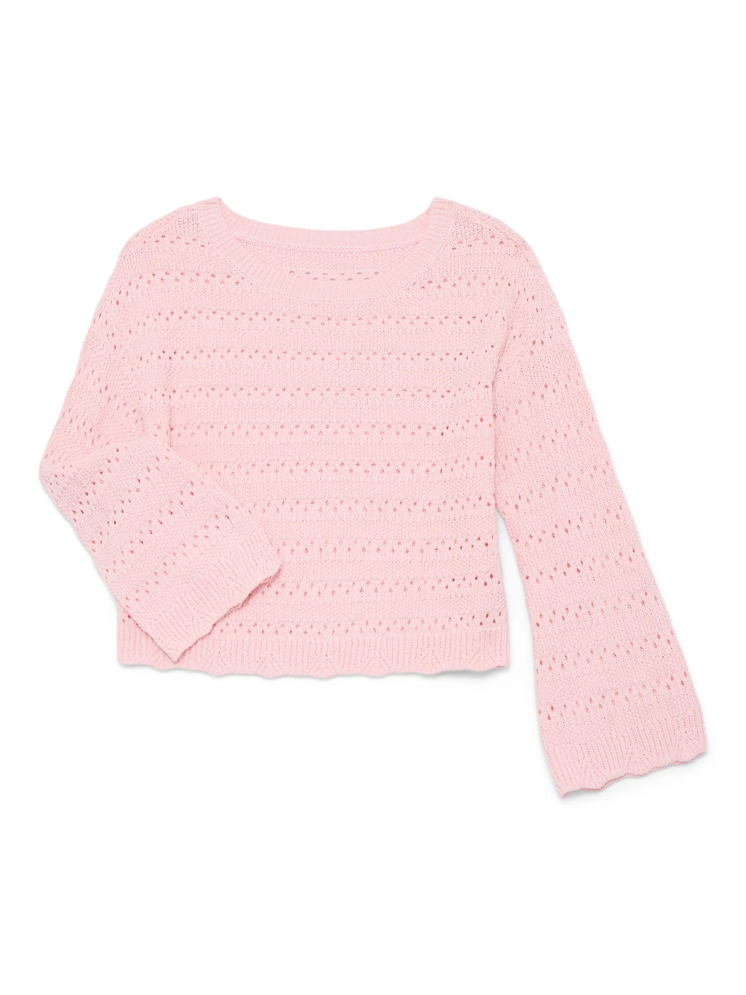 Wonder Nation Girls Pointelle Sweater with Long Sleeves, Sizes 4-18 & Plus | Walmart (US)