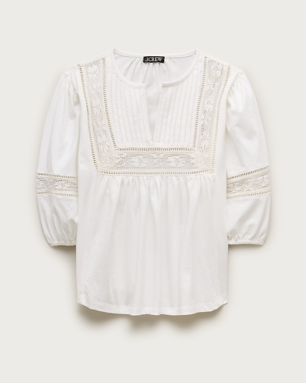 Lace-trim puff-sleeve shirt in broken-in jersey | J. Crew US