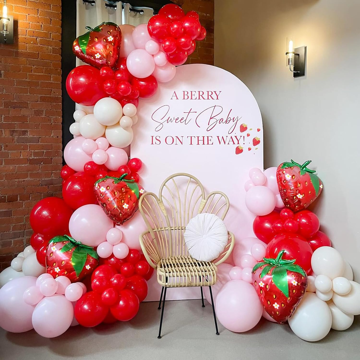 120pcs Strawberry Balloon Arch Garland Kit, Red and Pink Balloons with 27inch Strawberry Foil Balloons for Sweet One Berry First Birthday Baby Shower Strawberry Party Decorations | Amazon (US)