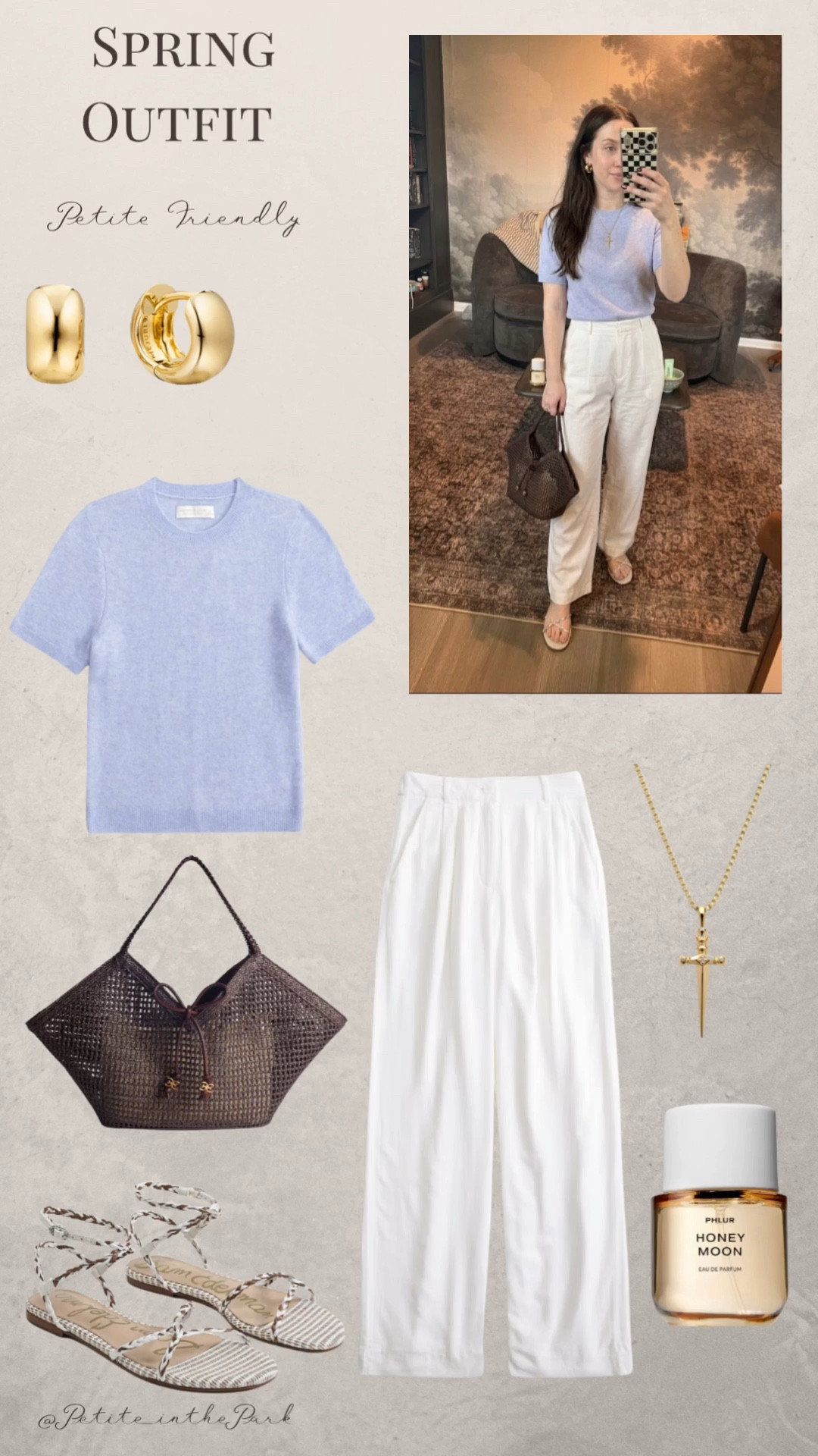 Spring petite outfit  

Spring outfit, spring trends, casual spring outfit, petite spring outfit, spring fashion, spring style, petite style, petite spring style, casual petite outfit, minimal outfit, minimal spring outfit, blue sweater, spring sweater, high waisted pants , petite pants, wide leg pants, linen pants, sandals, raffia sandals, white sandals, shoulder bag, rattan bag, brown bag, brown purse, gold earrings, gold hoop earrings, gold necklace, minimal jewelry  #casualoutfit #petiteoutifts #springoutfits #springoutfit2026 #springtrends 

#LTKSaleAlert #LTKPetite #LTKSeasonal