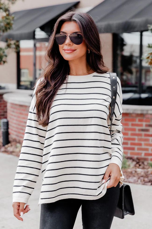 Starting Memories Beige And Black Striped Sweater FINAL SALE | Pink Lily