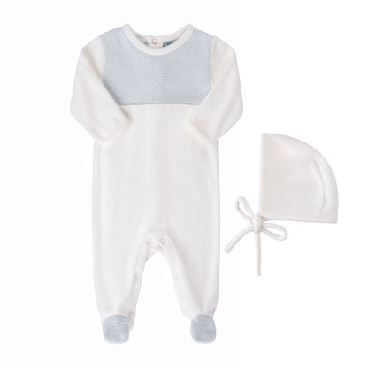 Baby Chevron Velour Romper with Bonnet | Feltman Brothers