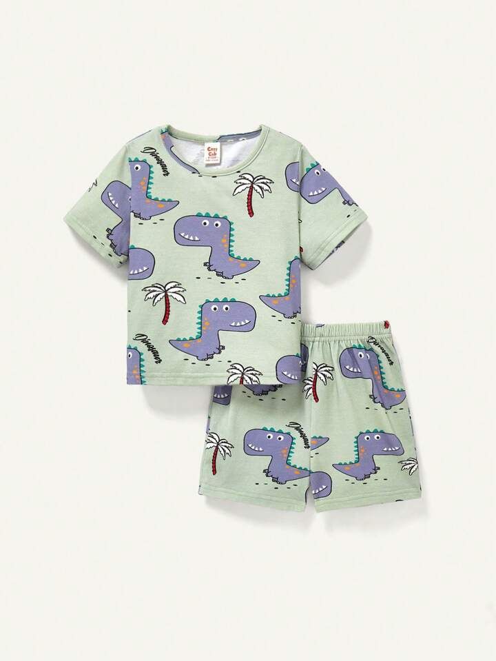 Cozy Cub Baby Boy's Cartoon Dinosaur Pattern Round Neck Short Sleeve Top And Casual Shorts Set | SHEIN
