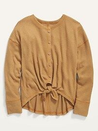 Thermal-Knit Button-Front Tie-Hem Top for Girls | Old Navy (US)