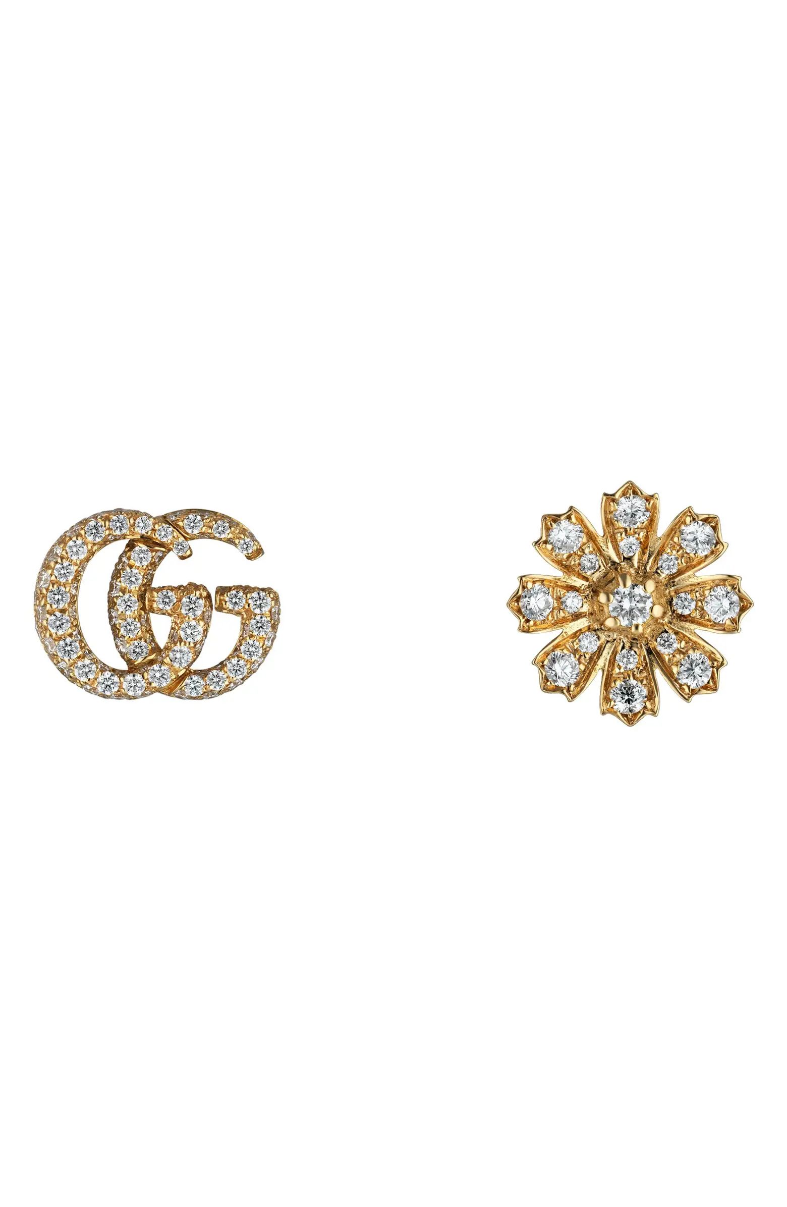 Mismatched Flora & Double-G Diamond Stud Earrings | Nordstrom