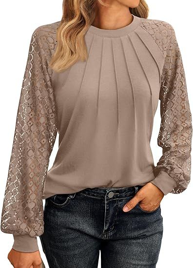 AUTOMET Womens Long Sleeve Shirts Lace Tops Business Casual Fall Fashion Outfits Clothes 2024 Kni... | Amazon (US)