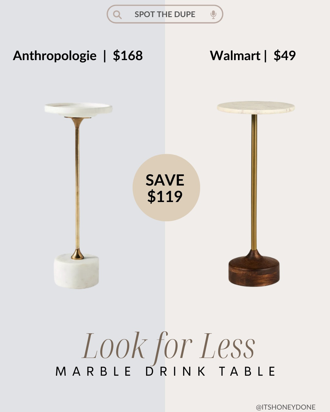 This is such a great look for less, this Walmart marble drink table looks identical to one of the anthropology tables! ￼

#LTKstorytime #LTKSaleAlert #LTKHome