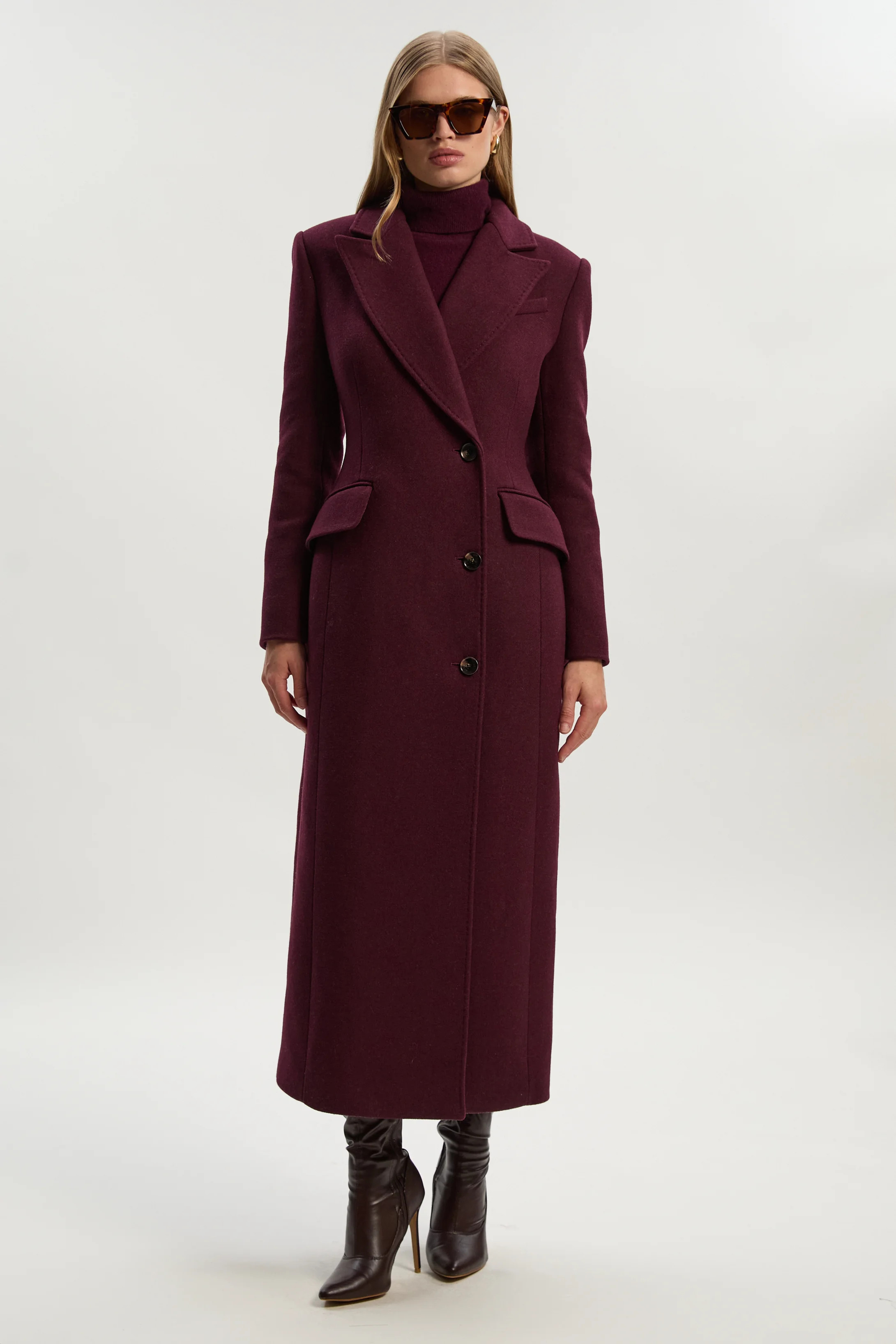 Wool Blend Tailored Fitted Maxi Coat | Karen Millen UK + IE + DE + NL