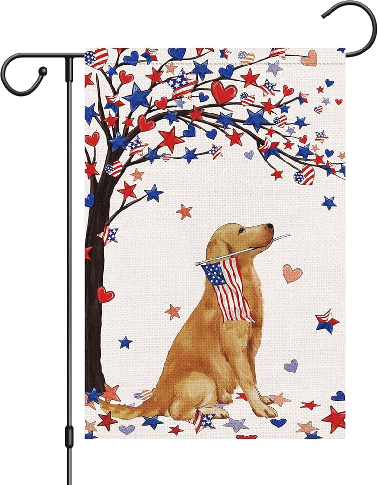 Louise Maelys 4th of July Garden Flag 12x18 Double Sided, Small Burlap Welcome Patriotic Golden R... | Amazon (US)