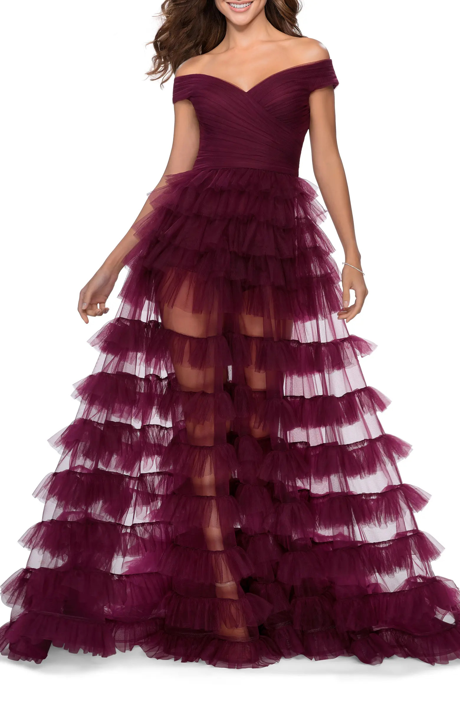Off the Shoulder Sheer Tulle Ballgown | Nordstrom