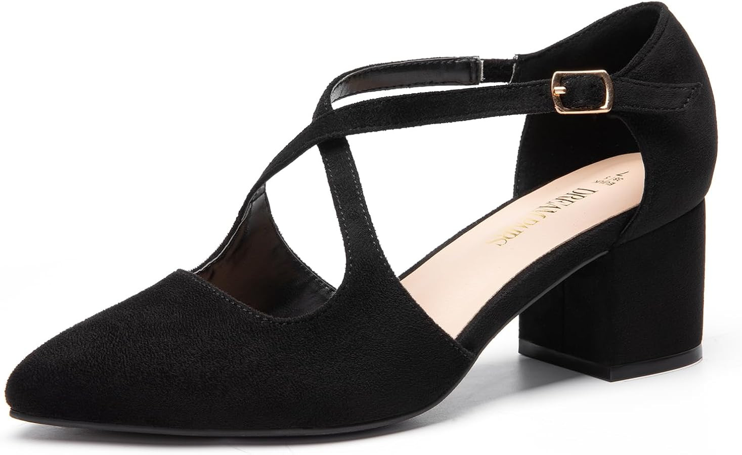 DREAM PAIRS Women's Chunky Heels Dress Pumps Closed Pointed Toe Comfort Cross Strap Block Heel Sh... | Amazon (US)