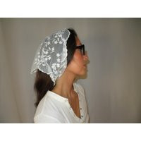 White Floral Lace Head Scarf Cottagecore Bandana With A Touch Of Whimsy Fairycore | Etsy (US)