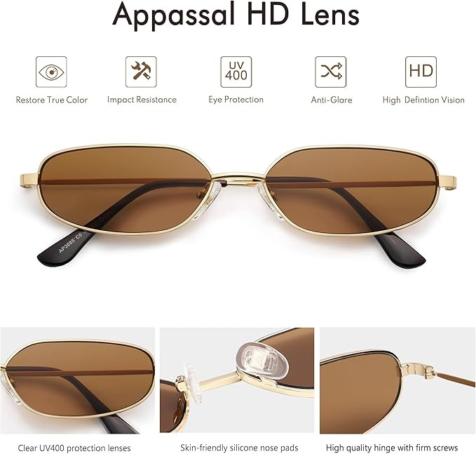 Small Oval Sunglasses For Women Men Retro Rectangle Metal Sun Glasses AP3685 | Amazon (US)