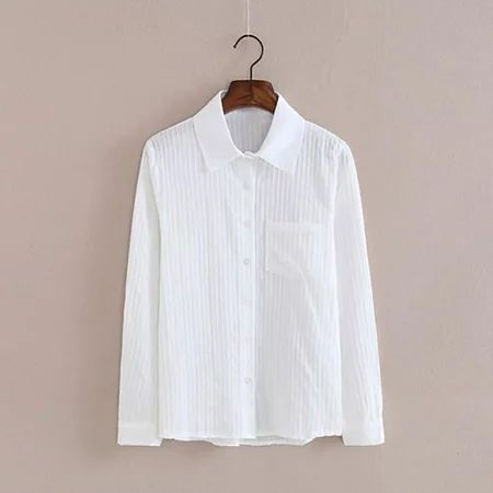 Women Lapel Single-Breasted Sexy Loose Long Sleeve Solid Color Versatile Loose White Blouse | Walmart (US)
