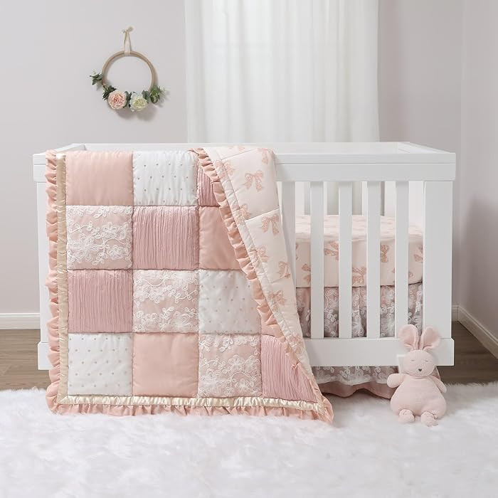 The Peanutshell 3 Piece Baby Crib Bedding Set for Girls - Cotton Fitted Crib Sheet, Layered Dust ... | Amazon (US)
