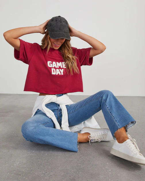 Game Day Cropped Graphic Tee - Red | VICI