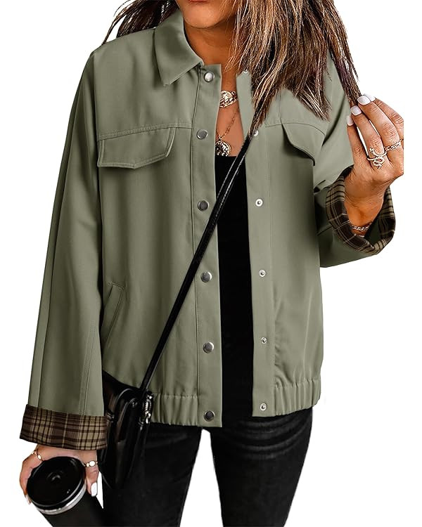 Dokotoo Fall Jackets for Women 2025 Oversized Fashion Snap Button Color Blocked Sleeves Fall Casu... | Amazon (US)