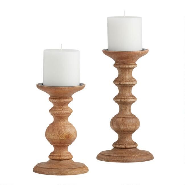 Whitewashed Wood Pillar Candle Holder | World Market