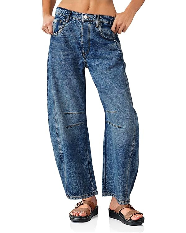 PLNOTME Women's Baggy Boyfriend Jeans Vintage Wide Leg Mid Rise Barrel Denim Ankle Pants | Amazon (US)