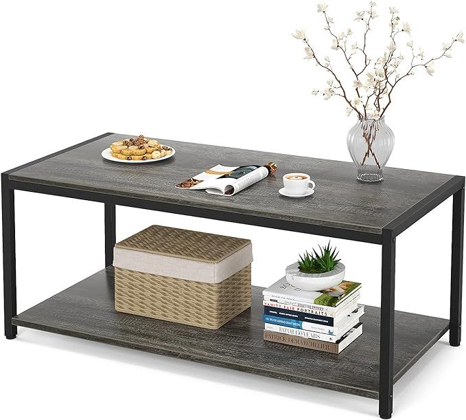 Homieasy Coffee Table, 43" Industrial Coffee Table for Living Room, Retro Central Table with Shel... | Amazon (US)