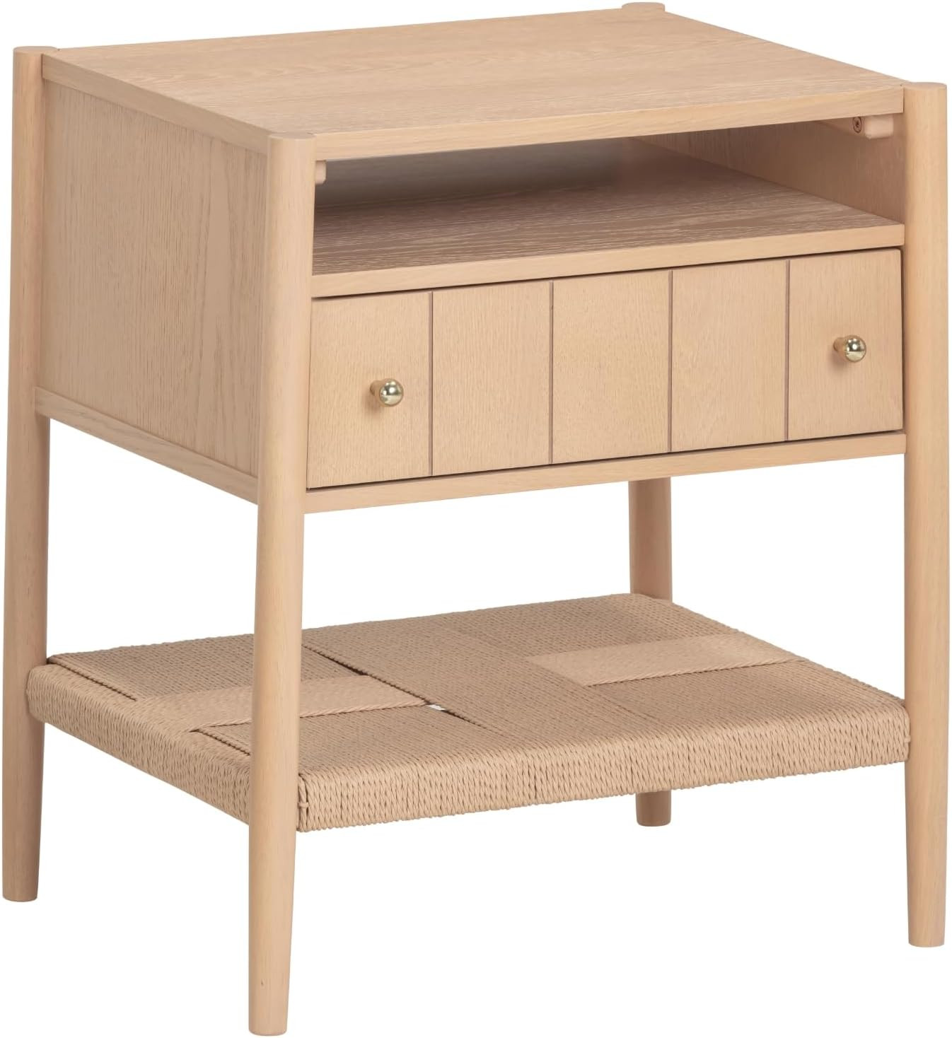 Nathan James Meads Wood Nightstand with Drawer, Vintage Nightstand with Seagrass Storage and Bras... | Amazon (US)