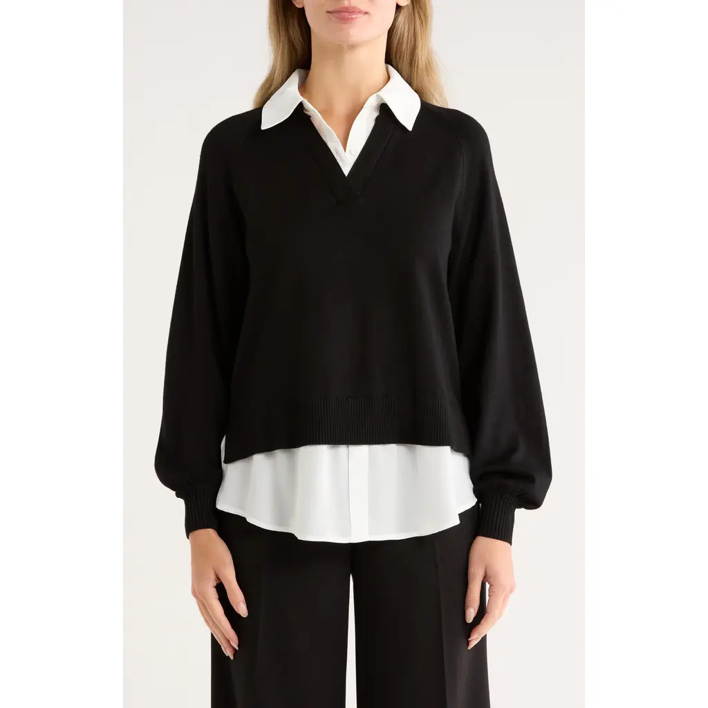 Adrianna Papell Mixed Media Sweater in Black/Ivory at Nordstrom Rack, Size X-Small | Nordstrom Rack