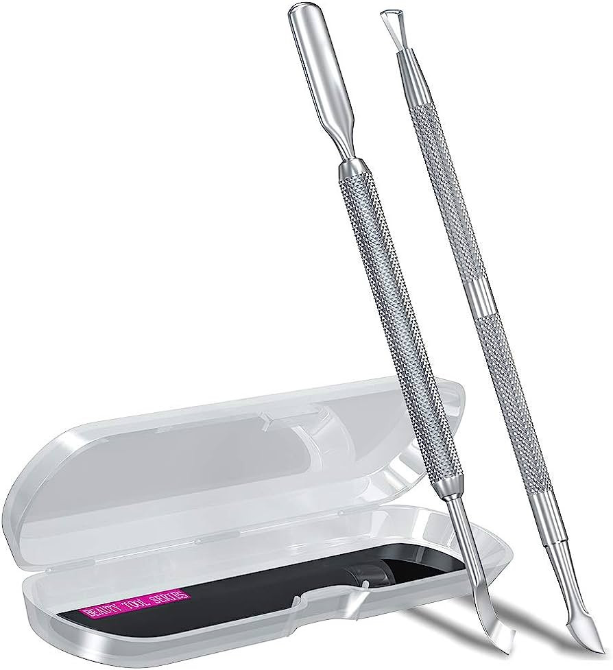 2PCS Metal Silver Cuticle Pusher and Cutter Remover Salon Quality Stainless Steel Acetone Gel Nai... | Amazon (US)