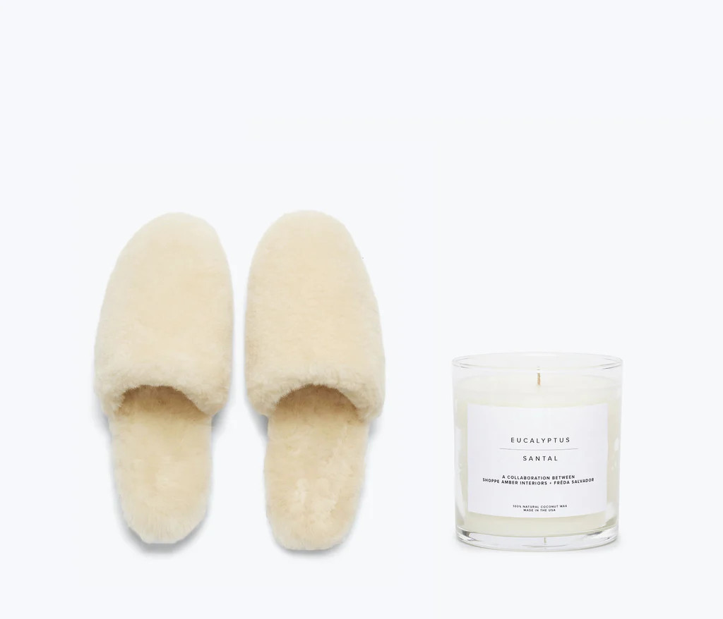 SHEARLING SLIPPER + CANDLE GIFT SET | Frēda Salvador