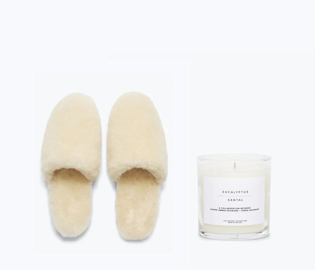 SHEARLING SLIPPER + CANDLE GIFT SET | Frēda Salvador