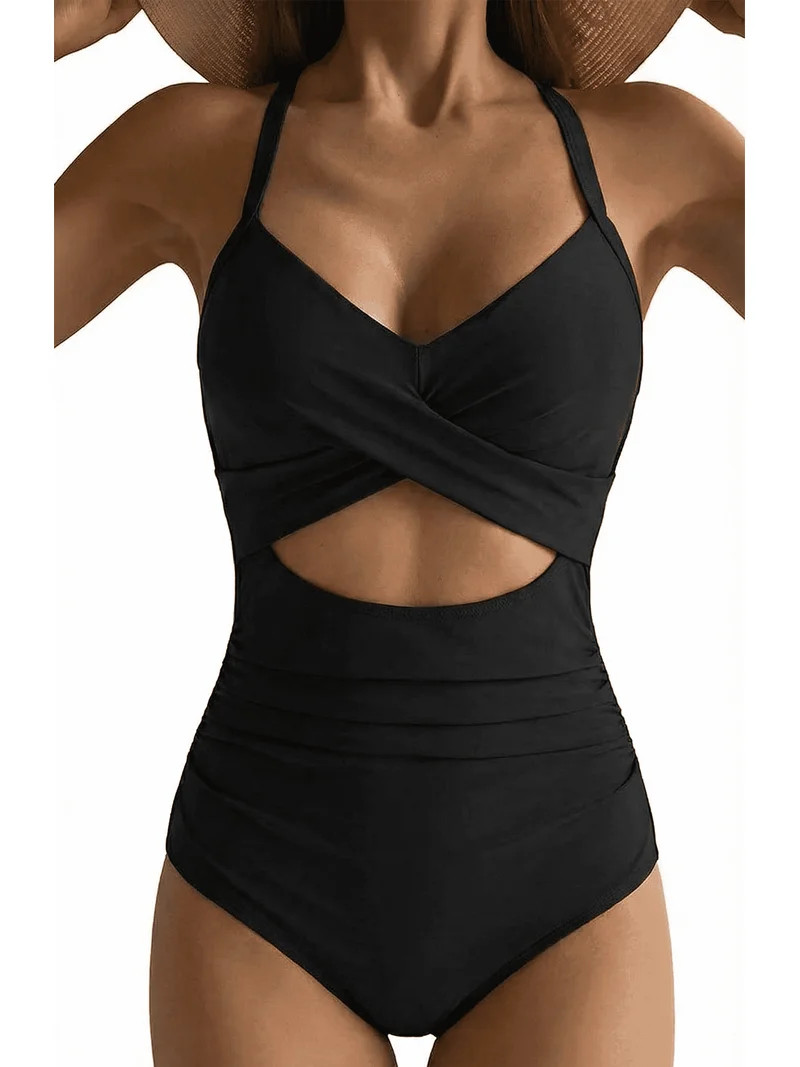 SOMER Women's One Piece Swimsuits Tummy Control Cutout High Waisted Bathing Suit Wrap Tie Back 1 ... | Walmart (US)