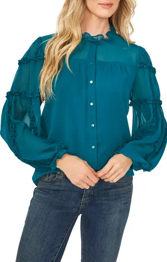 CeCe Ruffle Detail Crinkled Chiffon Blouse | Nordstrom | Nordstrom
