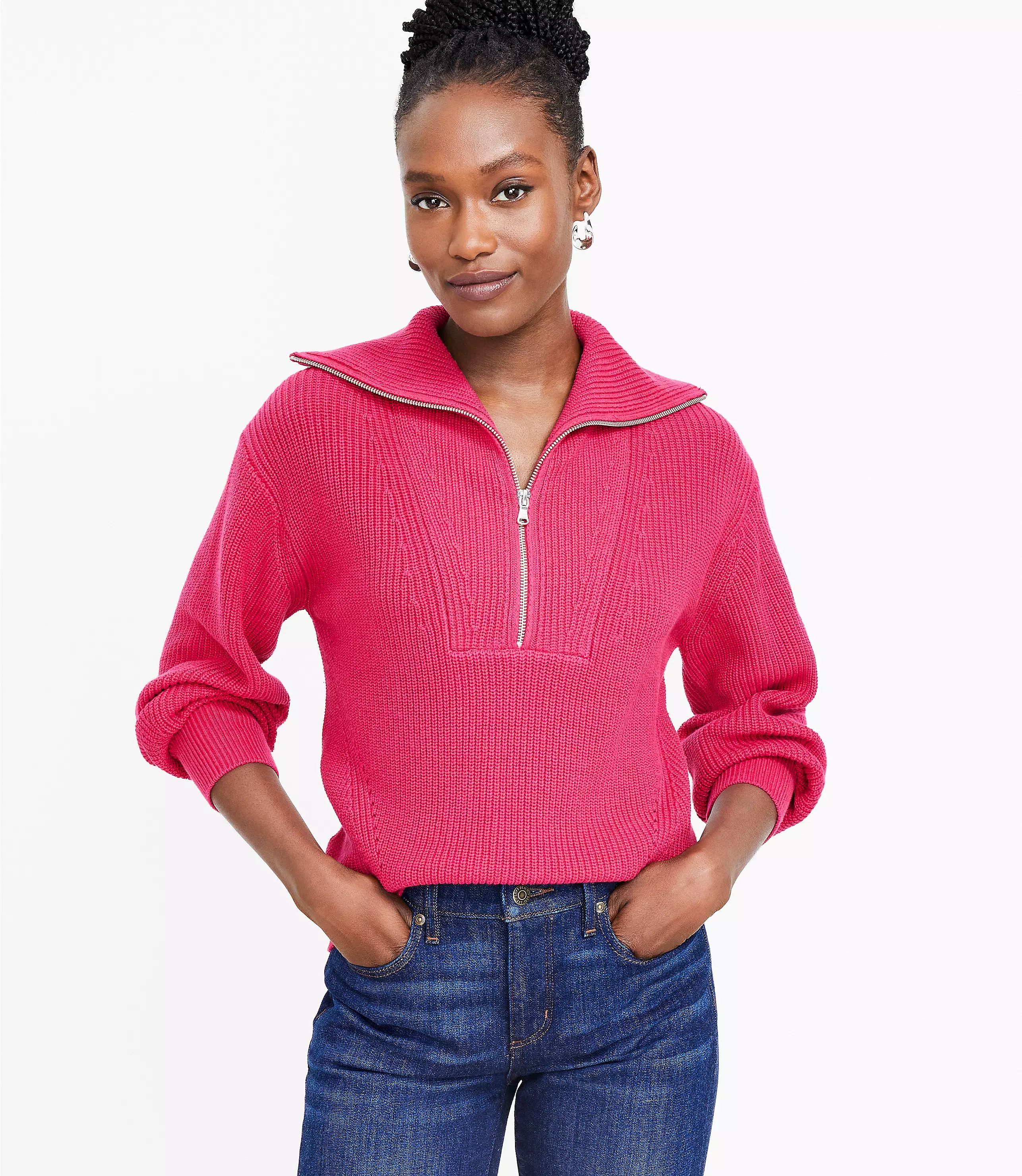 Ribbed Half Zip Sweater | LOFT