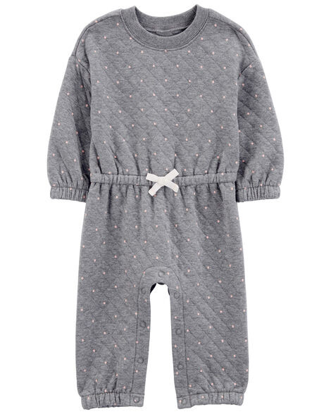 Carter's Baby Girls Polka Dot Double-Knit Jumpsuit 3M Grey | Carter's