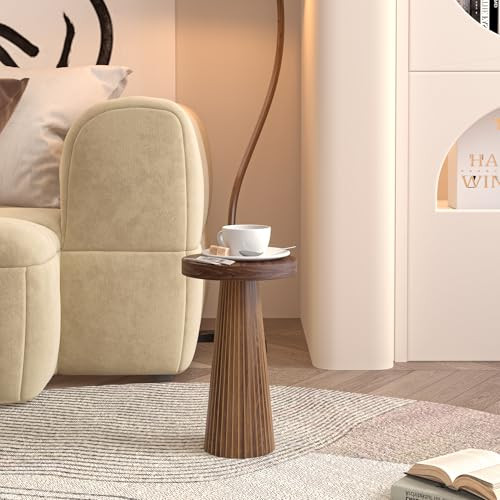 Round Fluted Accent Pedestal Side Table, End Table, Drink Table Small Accent Table for Living Room, Mid Century Modern Night Stand, Circle Bedside Table, Wood Nightstands for Bedroom | Amazon (US)